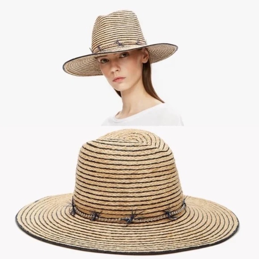 Theory Gigi Burris Millinery Collaboration Jeanne Raffia Beaded Hat $375 - Picture 2 of 2